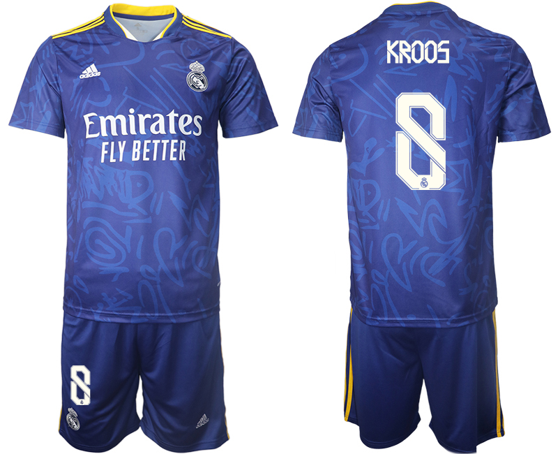 Men 2021-2022 Club Real Madrid away blue #8 Soccer Jersey->real madrid jersey->Soccer Club Jersey